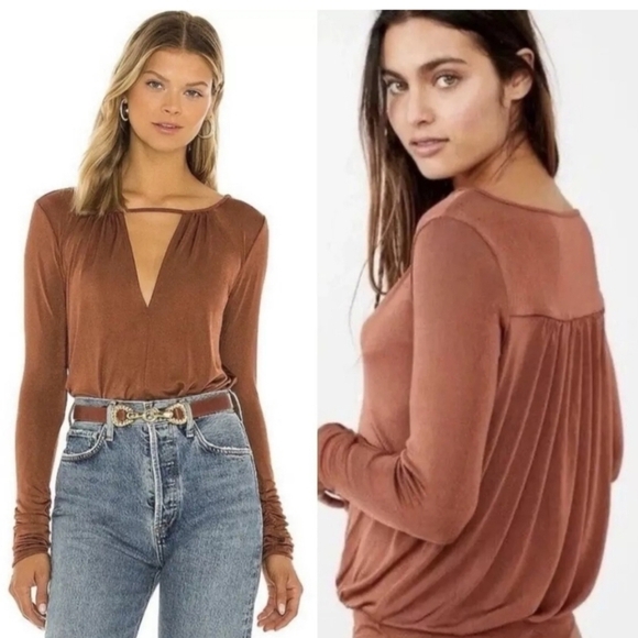 Free People Intimately Kaya Bodysuit Size XS Mesa Rust Brown Keyhole Neck - Picture 1 of 8